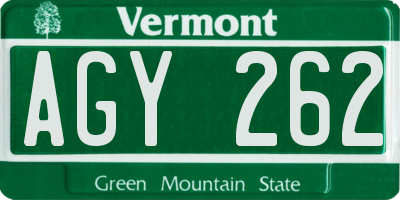 VT license plate AGY262