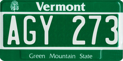 VT license plate AGY273