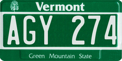VT license plate AGY274