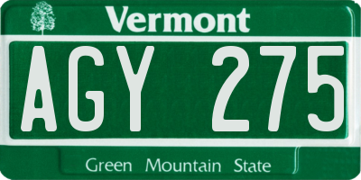 VT license plate AGY275