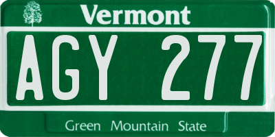VT license plate AGY277