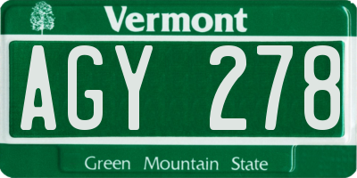 VT license plate AGY278