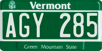VT license plate AGY285