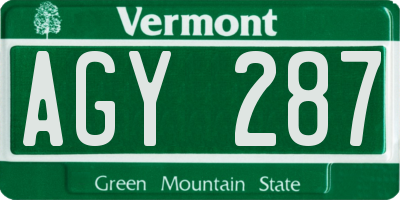 VT license plate AGY287