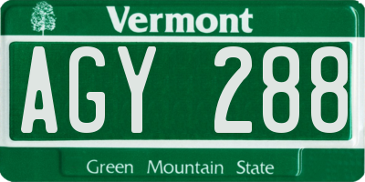VT license plate AGY288