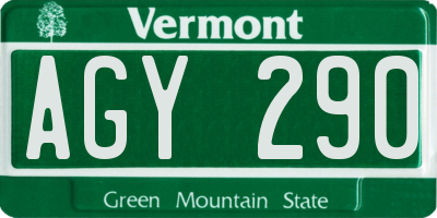 VT license plate AGY290
