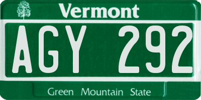 VT license plate AGY292