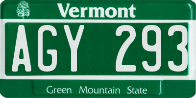 VT license plate AGY293