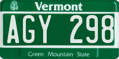 VT license plate AGY298