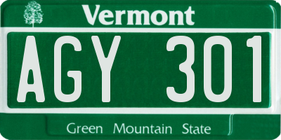 VT license plate AGY301