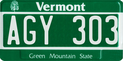 VT license plate AGY303