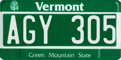 VT license plate AGY305
