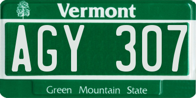 VT license plate AGY307