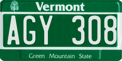 VT license plate AGY308
