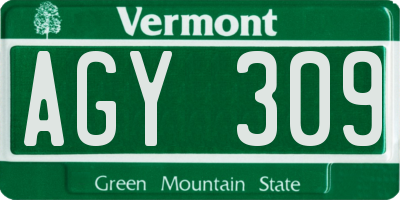 VT license plate AGY309