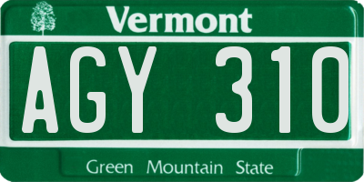 VT license plate AGY310