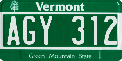 VT license plate AGY312