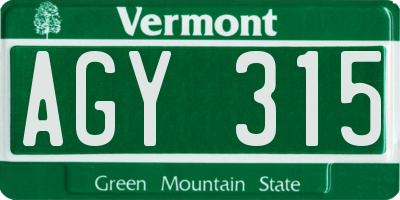 VT license plate AGY315