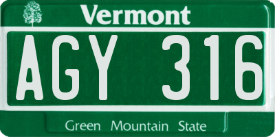 VT license plate AGY316