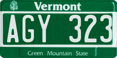 VT license plate AGY323