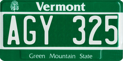 VT license plate AGY325