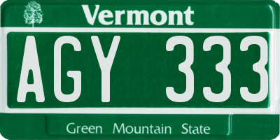VT license plate AGY333