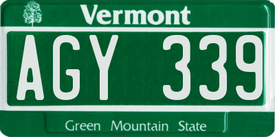 VT license plate AGY339