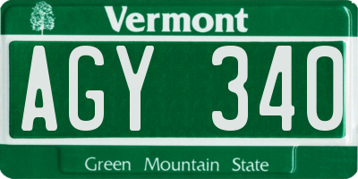 VT license plate AGY340