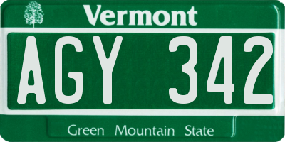 VT license plate AGY342