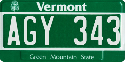 VT license plate AGY343