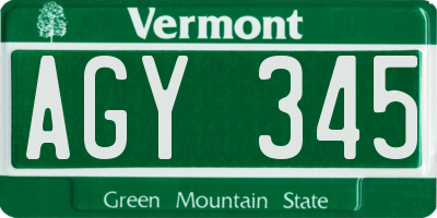 VT license plate AGY345