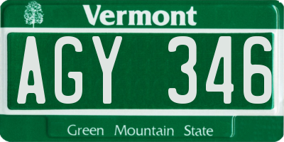 VT license plate AGY346