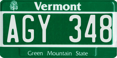 VT license plate AGY348
