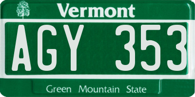 VT license plate AGY353