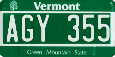 VT license plate AGY355