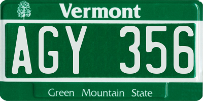 VT license plate AGY356