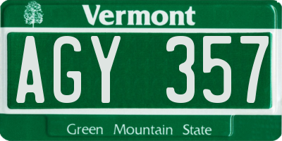 VT license plate AGY357