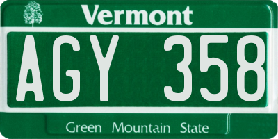 VT license plate AGY358