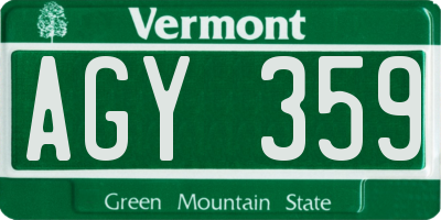 VT license plate AGY359