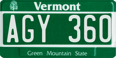 VT license plate AGY360