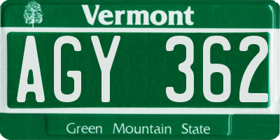 VT license plate AGY362