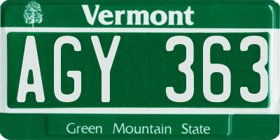 VT license plate AGY363