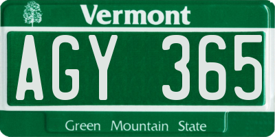 VT license plate AGY365