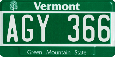 VT license plate AGY366
