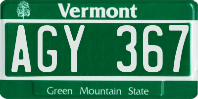 VT license plate AGY367