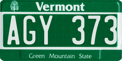 VT license plate AGY373