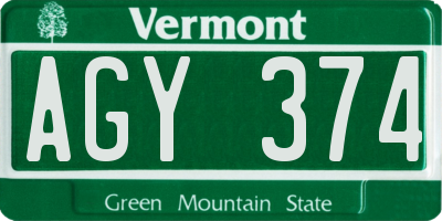 VT license plate AGY374