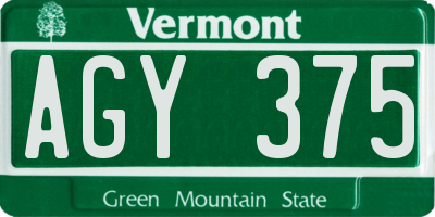 VT license plate AGY375