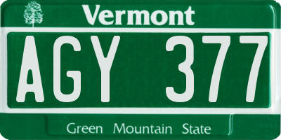 VT license plate AGY377