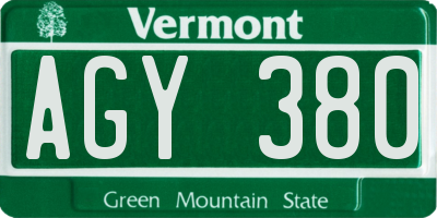 VT license plate AGY380